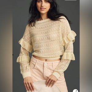 New Anthropologie ruffle open stitch shirt